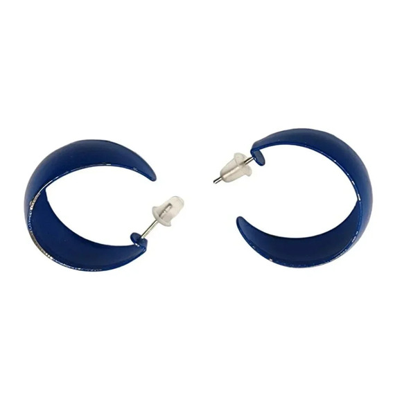 Vintage Jewelry - Vintage Blue Enamel Half Hoop Earrings